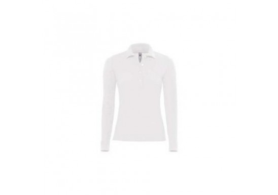 Tricou Polo dama maneca lunga B & C Collection O36 SAFRAN PURE LSL WOMEN 180 gmp White