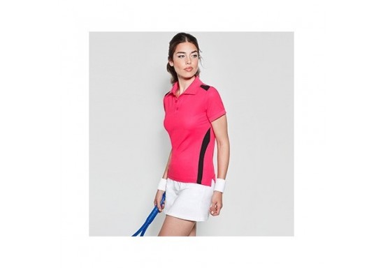 Tricou polo dama tehnic cu maneca scurta. Guler si maneci canelate. Forma anatomica. 120 g/mÂ². KOURNI PD0353 rosu